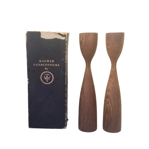 Vintage Mid Century Danish Kalmar Teak Candlesticks